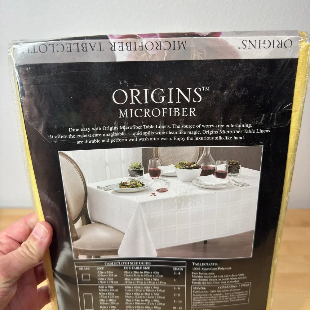 Origins Microfiber Tablecloth Yellow Square 52x52 Spill Proof Checkered NOS